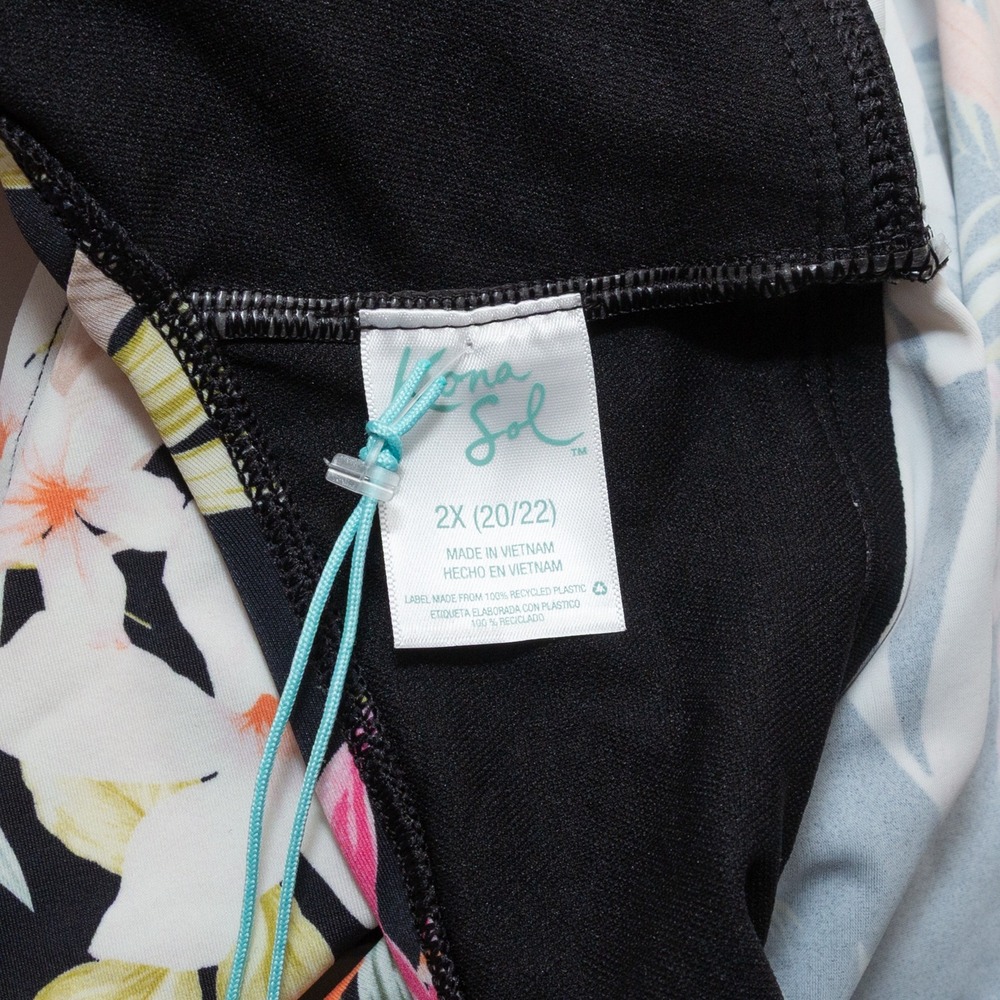 NEW Kona Sol Tankini Top Women 2X Black Floral Handkerchief Hem Tropical Swim - Picture 8 of 9